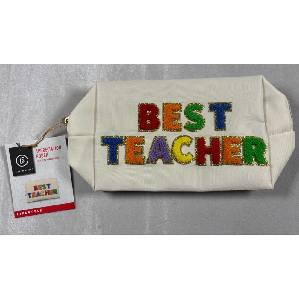 NWT Best Teacher Appreciation Cosmetic Makeup Pouch Zipper Bag Gift